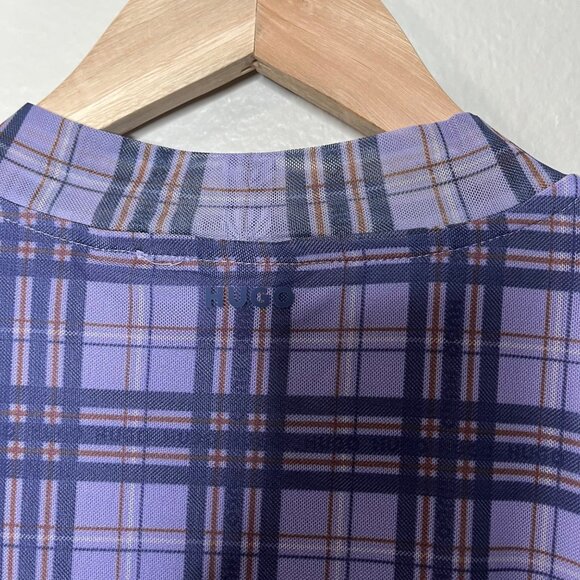Hugo Boss Nasusi Womens Purple Stretch Mesh Plaid Long Sleeve Midi Dress XL - Picture 9 of 14